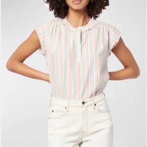 Joie Calais Striped Cap-Sleeve Blouse Silk Blend Size XL